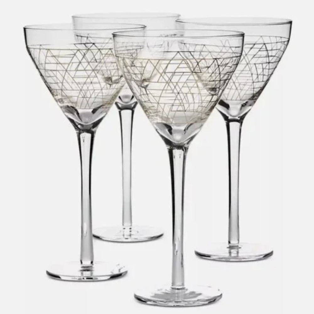 Gold Decal 12.85 oz Martini Glasses, Set of 4 - NEW